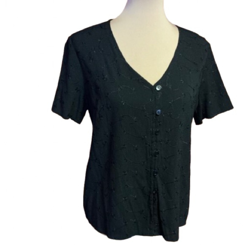Vtg 90s black embroidered Kathie Lee blouse